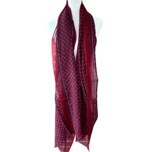 Wool Scarf 72"x28" Lightweight Maroon Navy Threads Napa Valley Polka Dot